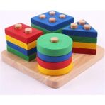 Empressco Renkli Ahşap Geometrik Vidalama Oyunu, Eğlenceli ve Öğretici Tahta Puzzle - Seçenek 1 - Açık Bej