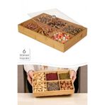 EMR SHOP 6 Bölmeli Mutfak Organizer Bambu Çerezlik Şeffaf Akrilik Kapaklı Kahvaltı Sunumluk Saklama Kutusu