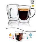 Emr Shop Çift Cidarlı Bardak Cam Kupa 250 ml Ev Ofis Espresso Kahve Fincanı Borosilikat Kulplu Çay Bardağı