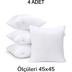 Emrin Ahşap Oyuncak Ve Hediyelik Eşya 4 Adet Premium Kare Kırlent Iç Yastık, Elyaf Dolgulu 45X45 - 45 x 45 cm - Beyaz