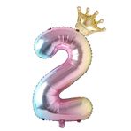 EMrups 2 numara balon gökkuşağı 40 inç büyük folyo taç helyum 2. balonlar 2 yaşında erkek kız doğum günü partisi süslemeleri evlilik yıldönümü olaylar malzemeleri