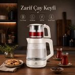 Emsan 2 In 1 Cam Elektrikli Çay Makinesi Çaydanlık Otomatik Sıcak Tutmalı Geniş Xl Çaycı Ikisi Bir Arada Işıklı Cam Tasarımlı - Beyaz