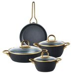 Emsan Line 7 Parça Siyah Gold Granit Tencere Seti