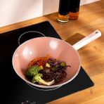 Emsan Swiss Crystal Pembe Wok Tava 28 cm Seramik Kaplama ile Tek Taraflı Tutma Sapı
