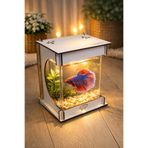 EMSE Beta Mini Ledli ışıklı Akvaryum Ahşap Tasarım Hediyelik Kişiye özel Üretim BEYAZ