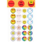 Emtory Home 24 Adet - Emoji Sticker - Paketleme Sticker - Emoji Etiket - Gülen Yüz Sticker - Laptop Sticker