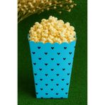 Emtory Home 8'li Mavi Kalpli Mısır Kutusu - Popcorn Kutusu - Doğum Günü Ikram Hediye - Orta Boy