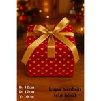 Emtory Home Kırmızı Gold Hediye Kutusu Kırmızı Kalpli Hediye Paketi - Yılbaşı Süsü- Kurdele Dahil 1ad
