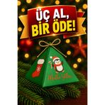 Emtory Home Yeşil Yılbaşı 10'lu Çorap & Penguen Konsept Piramit Kutu - Hediye Kutusu - Ağaç Süsü - Yılbaşı Kutu