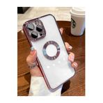 Emybox İphone 12 Promax Logo Açık Kamera Lens Korumalı Arkası Şeffaf Yumuşak Silikon Kapak Telefon Kılıfı,Rose Tek Ebat