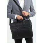 EN Deri 15,6-17,3 Inc Su Geçirmez Çok Bölmeli Omuz Ve El Askılı Evrak Ve Laptop Çantası - 000-Siyah
