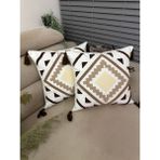 En Gözde Home Punch Nakışlı 2 Adet Kırlen Kılıfı - 43 x 43 - Kahve - Krem