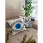 En Gözde Home Punch Nakışlı 2 Adet Kırlent Kılıfı - 43 x 43 cm - Mavi - Ekru