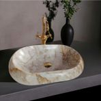 En Trend 11 Alara Afyon Sarılı Mermer Bombeli Oval Lavabo-331 - Gri