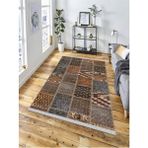 En Uygun Halı Dekoratif Kaymaz Taban Yıkanabilir Modern Halı DELÜX-4065 - 80 x 200 cm - Kahverengi - Krem