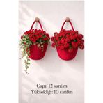 ENA Bohem Tarz Askılı Duvar Saksısı - Jüt Örgü Duvar Saksısı 2'li Set - Dekoratif Askılı Çiçeklik (Çap: 12 cm, Yükseklik: 10 cm)