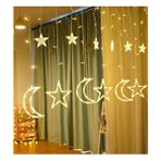 Enashop Dekoratif Süsleme Işığı Pembe Renkli Ay Yıldızlı LED Perde 3 m 6 Saçaklı Tasarım