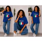 Enb1r Moda Italıa Bayrak Renkleri Temalı Baskılı Oversize Tişört Saks Mavi Unisex Premium Basic T-Shirt - 2XL