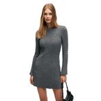 ENCANTO Kadın Yuvarlak Yaka Çizgi Desenli Parmak Geçme Detaylı Slim Fit Antrasit Elbise