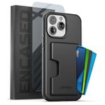 Encased iPhone 14 PRO için Tasarlanmış Koruyucu Cüzdan Kılıf Kart Tutucu ve Ekran Koruyucu (4 Kredi Kartı/Kimlik) - Siyah