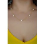 ENCİLİ SİLVER 925 Ayar Gümüş İnci Taşlı Kadın Set( Kolye+Bileklik) (Gold)