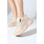 Encool Bej Kadın Günlük Sneaker Ayakkabı Fermuar Detaylı Renk Seçenekleri Ile Spor Yüksek Taban