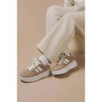 Encool Bej Kalın Taban Kadın Sneaker – Günlük Rahat, Modern Çizgili Spor Ayakkabı