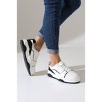Encool Beyaz Siyah Detaylı Kadın Sneaker | Retro Günlük Spor Ayakkabı | Kadın Deri Casual Ayakkabı