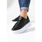 Encool Kadın Siyah Beyaz Kalın Taban Rahat Günlük Spor Ayakkabı Sneaker