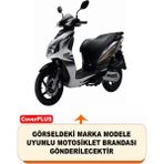 Encover Sym Jet 4 125 Reflektörlü Siyah-Gri (Arka Çanta Uyumlu) Motosiklet Brandası,motor Branda Motor Örtüsü (Güvenlik Kilidi ve Bağlantı Tokalı) - Siyah Gri - Reflektörlü Arka Çanta UYUMLU