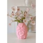 END Design Flora Relief Kabartmalı Bioplastik Vazo – 3D Çiçek Motifli Lüks Tasarım Obje, Modern Minimalist Ev Aksesuarı Pembe (Çiçekler Dahil Değildir)