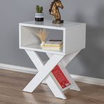 ENDA HOME COLLECTION X Ayaklı Dergilikli Komodin Yan Sehpa Beyaz