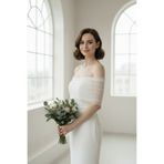 ENDAMIM İnci Detaylı Straplez Nikah Elbisesi Omzu Açık, Slim Kalıp, Beyaz Abiye