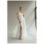 ENDAMIM Nikah Nişan Abiye Dış Çekim Elbise Drapeli Düşük Kol Şifon Elbise