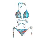 Endeep Beria Kadın Çapraz Bağlama Detaylı Üçgen İpli Mavi Desenli Bikini Takımı