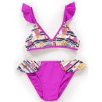 Endeep Kız Çocuk Desenli Volanlı Pembe Bikini Takımı