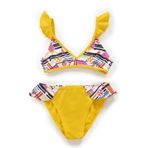 Endeep Kız Çocuk Desenli Volanlı Sarı Bikini Takımı