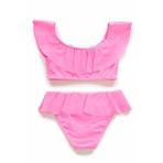 Endeep Kız Çocuk Volanlı Aksesuarlı Açık Pembe Bikini Takımı