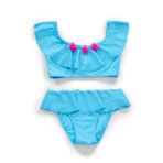 Endeep Kız Çocuk Volanlı Aksesuarlı Mavi Bikini Takımı