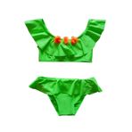 Endeep Kız Çocuk Volanlı Aksesuarlı Yeşil Bikini Takımı