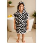 Ender Home Mini Safari Zebra Desenli Havlu Panço – %100 Pamuk Kapüşonlu - 7 - 8 Yaş - Renkli