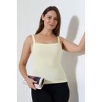 Endies Ribana Kumaş Kare Yaka Kalın Askılı Biyeli Basic Kadın Atlet T-Shirt 22018 Açık Sarı - XL