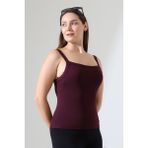 Endies Ribana Kumaş Kare Yaka Kalın Askılı Biyeli Basic Kadın Atlet T-Shirt 22018 Mürdüm - XL