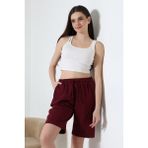 Endies Unisex Bordo Kalıp Geniş Uzun Penye Pamuklu Şort 21823 Rahat Kesim ve Hafif Kumaş