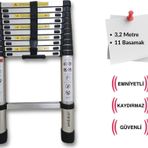 Endokon 320 cm. - 11 Basamaklı Teleskobik / Teleskopik Merdiven - I Tipi Uzayan