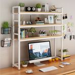 Endüstriyel 3 Katmanlı Ferforje Masaüstü Kitaplık ve Dosya nizer Şık Masa Raf Depolama Rafı Ev/Ofis Beyaz ve Ahşap 95x24x90cm