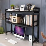 Endüstriyel Bilgisayar Masası için Ferforje 2 Katmanlı Masaüstü Kitaplık Ofis ve Çalışma Odası için Masaüstü Rafı ve Depolama Rafı Siyah (115x25x95cm)