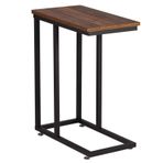 Endüstriyel CShaped Komodin Rustik Kahverengi ve Siyah Sehpa Depolama Raflı Uzun Başucu Masası Oturma Odası/Yatak Odası/Küçük Alanlar için 40 x 24 cm