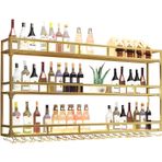 Endüstriyel Duvara Monte Şarap Rafı3 Katmanlı Yüzen Metal Şişe Tutucu Ev Bar ve Yemek Odası Dekoru için Şık Altın Likör Cam Raf 120 cm Uzunluk