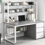 Endüstriyel Ev Ofis Masası, Hutch Kitaplık ve 3 Çekmeceli Gri 99 İnç Çalışma Yazma Masası Ev ve Ofis için İş İstasyonu Modern Çalışma Ortamı için Bilgisayar Masası